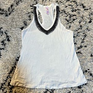 Alya White Beaded Neckline Sleeveless V-Neck Racerback Tank